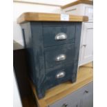 A blue painted large bedside three drawer cabinet (96.