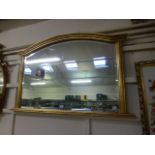 A modern gilt over mantle mirror with arch top CONDITION REPORT: 125cm x 77cm