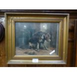 A gilt framed and glazed print of a sorry looking dog