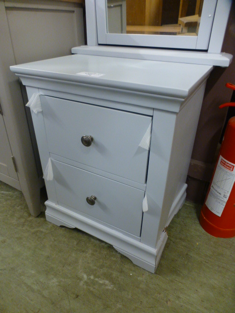 A large blue painted two drawer bedside table (43.