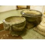 Two weathered stoneware garden pots A/F