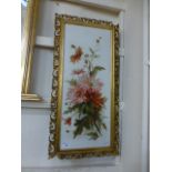 A 19th century painting on glass of chrysanthemum's