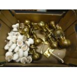 A quantity of door handles to include brass