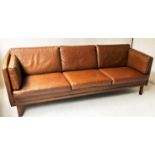 DANISH SOFA, 1970's three seater in mid brown grained leather, 205cm W.