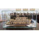 SHIP MODEL 'KING OF THE MISSISIPI', scratch built housed in a glass display case,