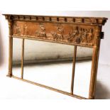 OVERMANTEL MIRROR, late 19th century Regency style giltwood and gesso with chariot frieze,