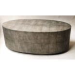 LOW TABLE, faux shagreen veneered of oval form, 122cm x 45cm H x 61cm.