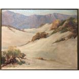 HARRY NELSON TILLCOCK (1882-1973) 'View of the Sierra Nevadas', oil on board, signed and framed.