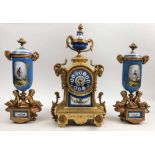 CLOCK SET, gilt ormolu and enamel,