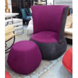 B&B ITALIA FAT ARMCHAIR AND OTTOMAN, by Patricia Urquiola, purple and black with ottoman to match,