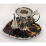 SILVER AND TORTOISESHELL CANDLE HOLDER AND SNUFFER.