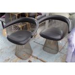 KNOLL PLATNER CHAIRS, a pair, black leather seats, 76cm H.