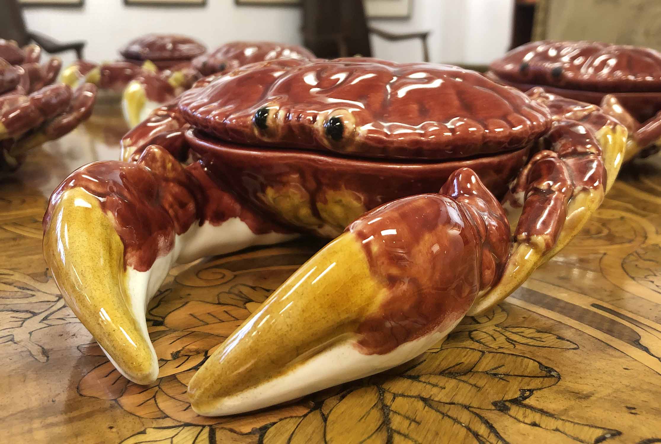 VINTAGE PALISSY STYLE MAJOLICA CRAB DISHES, a set of six, 22cm L. - Image 3 of 3