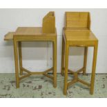 BEDSIDE TABLES, a pair, commissioned from Gordon Russell, light oak, each with brushing slide,