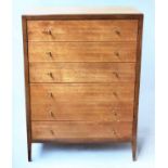 ATTRIBUTED TO HEALS CHEST OF DRAWS, 1970's teak with six long drawers and tapering supports,