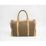 GUCCI VINTAGE BOSTON BAG, monogrammed canvas with leather trims, top handles and detachable strap,