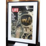 REPRODUCTION PRINT, of life magazine cover 1969, Apollo 11 Moon landing, framed and glazed,