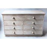 BANK OF DRAWERS, early 20th century grey painted with one long drawer above six short drawers,