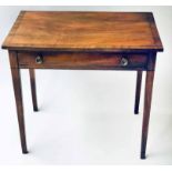 WRITING TABLE, George III figured mahogany and crossbanded with frieze drawer,