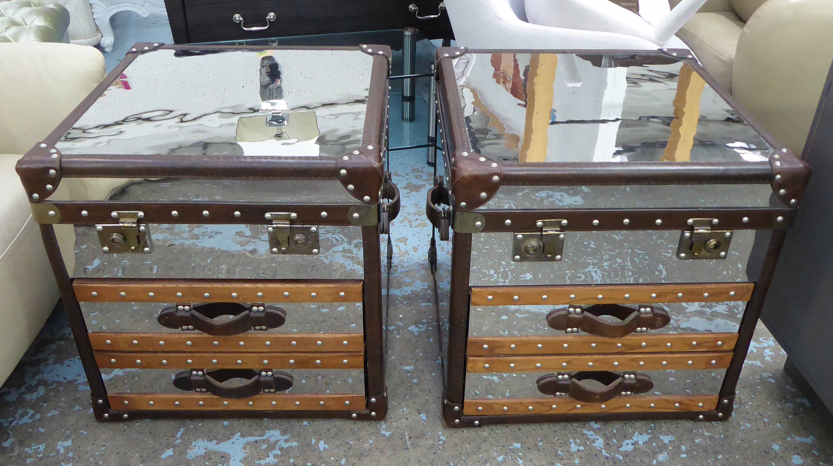 ANDREW MARTIN LIVINGSTONE STEAMER TRUNKS, a pair, 60cm H.