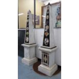 SPECIMEN MARBLE OBELISKS, a pair, French Art Deco style, 190cm H.