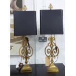 MAISON CHARLES TABLE LAMPS, a pair, with shades, stamped behind shades, 94cm H.