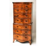 TALLBOY, Georgian style burr walnut of serpentine outline with two short above six long drawers,