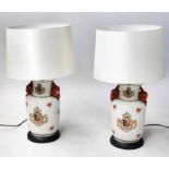 CHINESE EXPORT ARMORIAL TABLE LAMPS, a pair,