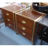 SIDE CHESTS, a pair, French Art Deco inspired, leathered finish with brass detail, 61cm tall.