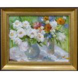 M. V. VOLKOVA 'Flowers Still Life', oil on board, 26cm x 34cm, signed framed.