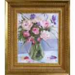 M. V. VOLKOVA 'Flowers Still Life', oil on board, 26cm x 20cm, signed framed.