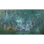 20th CENTURY BALINESE SCHOOL 'The Procession', oil on canvas,