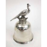 SILVER BELL, peacock and coronet surmount, Sheffield 1909, William Hutton & Sons Ltd, 12oz, 11cm H.