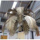 MAISON JANSEN STYLE PALM LEAF CHANDELIER, 51cm W x 33cm H x 150cm drop approx.