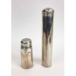 TWO EDWARDIAN SILVER CONTAINERS, beaten decoration to lids, engraved with initials, tallest 18.
