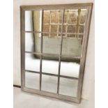 WALL MIRROR, rectangular provencal style distressed grey painted window pane form, 95cm x 132cm H.