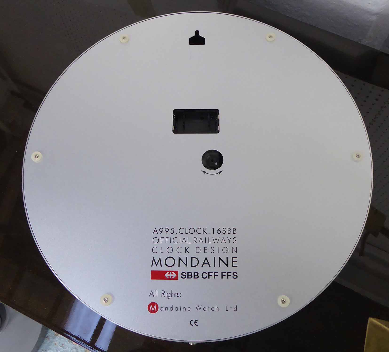 MONDAINE WALL CLOCK, inspired by Hans Hilfiker, 40cm diam. - Image 2 of 2