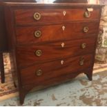 HALL CHEST, Regency figured mahogany, of adapted shallow proportions,