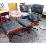 VITRA EAMES LOUNGE CHAIR AND OTTOMAN, by Charles & Ray Eames, tallest 90cm H.