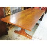 REFECTORY TABLE, Bespoke oak with a rectangular top on trestle end supports joined by a stretcher,