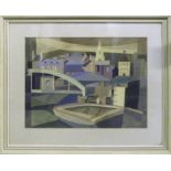 MAURICE JOHNSON 'Town View', 1951, watercolour, signed and dated lower right, framed and glazed.