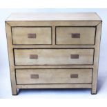 CHEST, Lombok style pale green lacquered teak with stile supports,