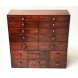 TABLE TOP CHEST, George III mahogany with one long drawer above fourteen short drawers,