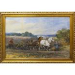 HARDEN SIDNEY MELVILLE (1824-1894) 'Ploughing Figures in a Rural Landscape with Village Beyond',
