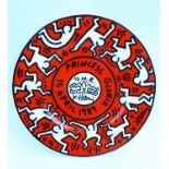 KEITH HARING 'Princess Gloria' plate, white earthenware glazed in red and black, designed 1989,