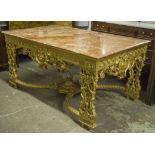 CENTRE TABLE, Régence style, carved giltwood rectangular with marble top, 190cm x 113cm x 90cm.