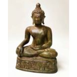 BUDDHA, bronze figure with elephant palm tree plinth, 35cm H.