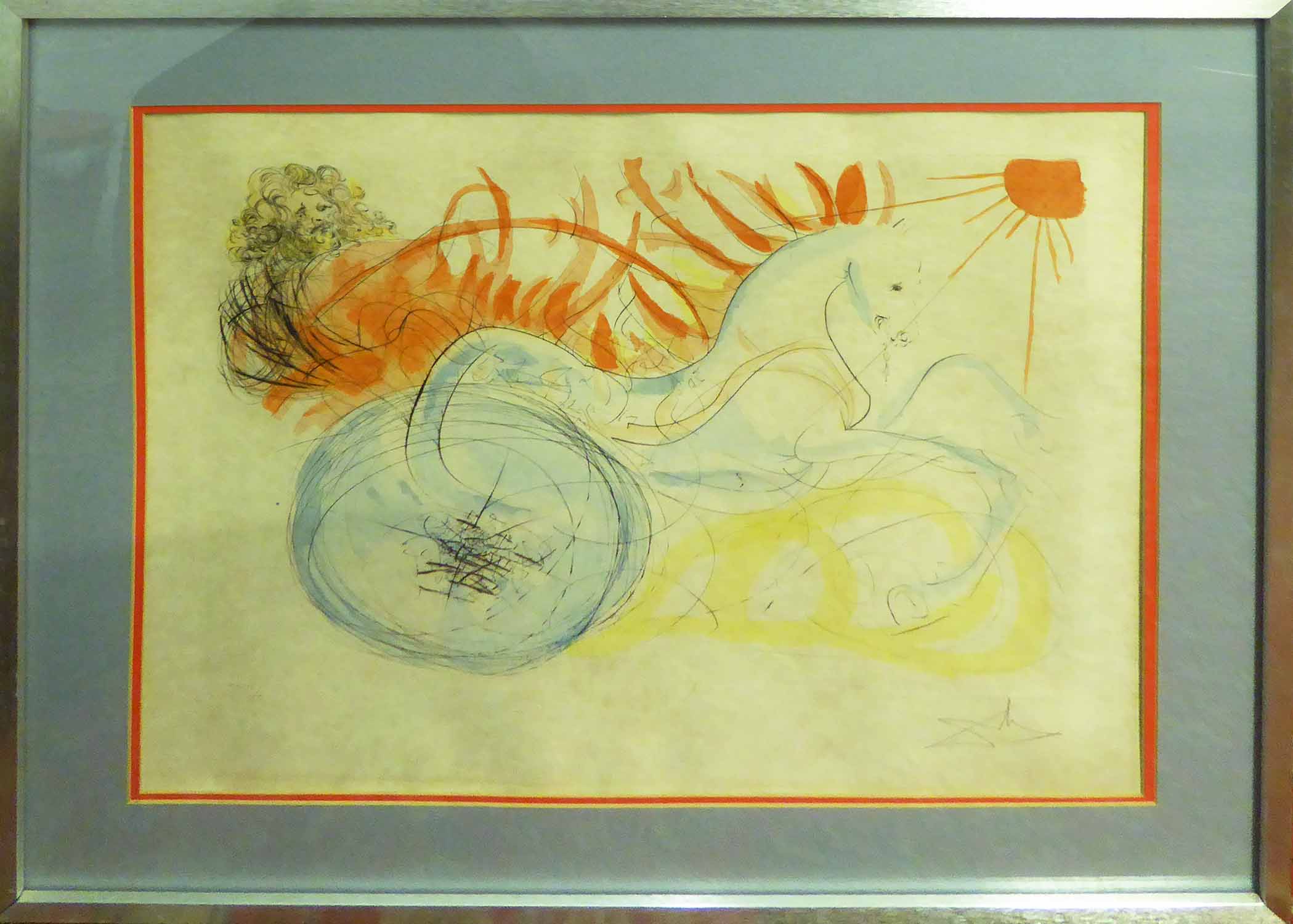 SALVADOR DALI 'Elijah and the Chariot', pochoir and dry point on Japan paper,