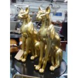 FRENCH ART DECO STYLE CATS, a pair, stylised gilt finish, 72cm H.