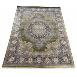 FINE PURE SILK QUM DESIGN RUG, 200cm x 150cm.